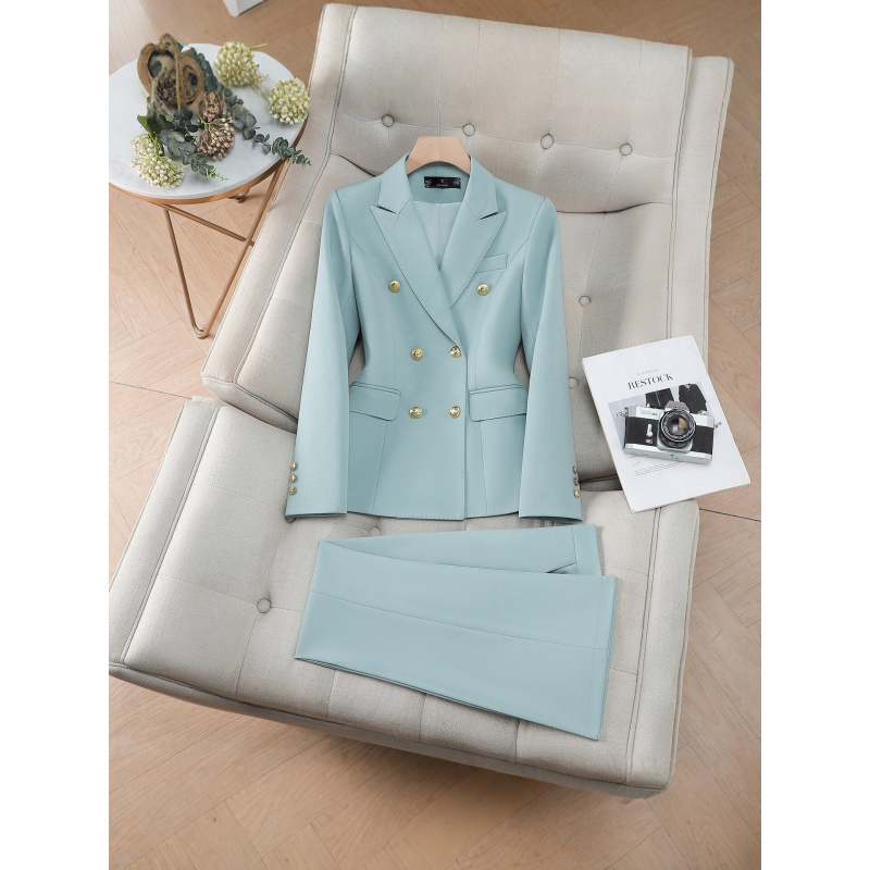 Women Formal Wear Shirt And Pant - Elegant double-breasted women's suit set, new