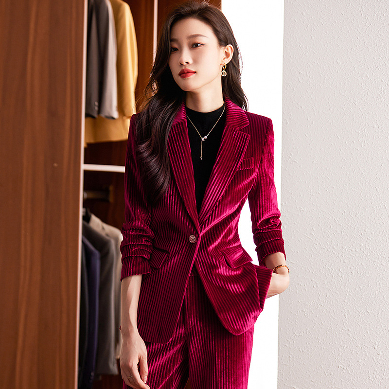 Women Formal Wear Shirt And Pant - Women's velvet blazer for autumn and