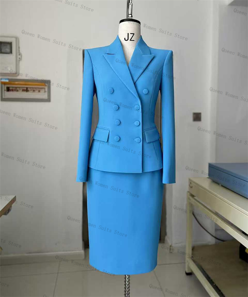 Women'S Formal Wear For Wedding Guest - Sky Blue Women Suit Skirt Set