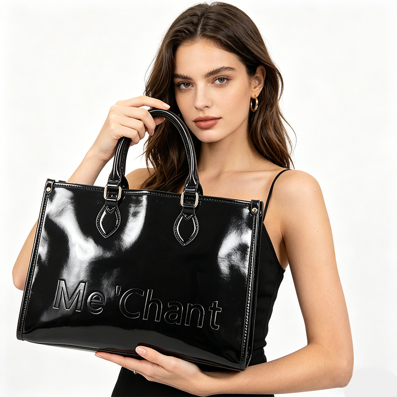 Women Black Glossy Patent PU L - Shoulder Bag Structured 评论和价格