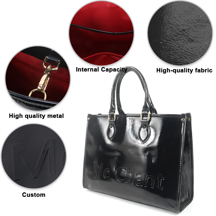 Women Black Glossy Patent PU L - Shoulder Bag Structured 评论和价格