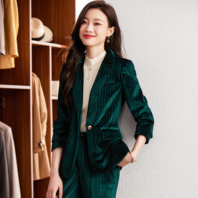 Women's velvet blazer for autu - Women Formal Wear Shirt And Pant 评论和价格