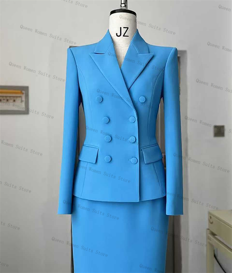 Sky Blue Women Suit Skirt Set  - Women'S Formal Wear For Wedding Guest 评论和价格