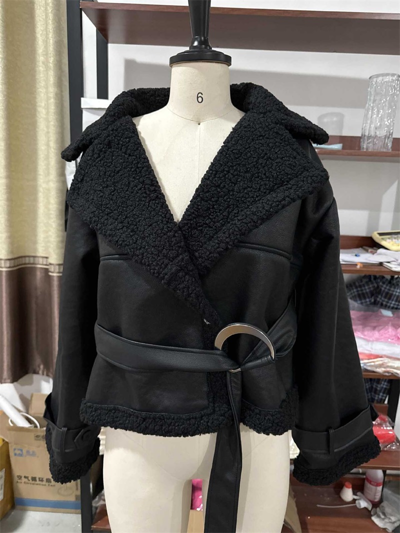 PU Leather Fur Black Women Jac - Formal Winter Wear Women Jacket 评论和价格
