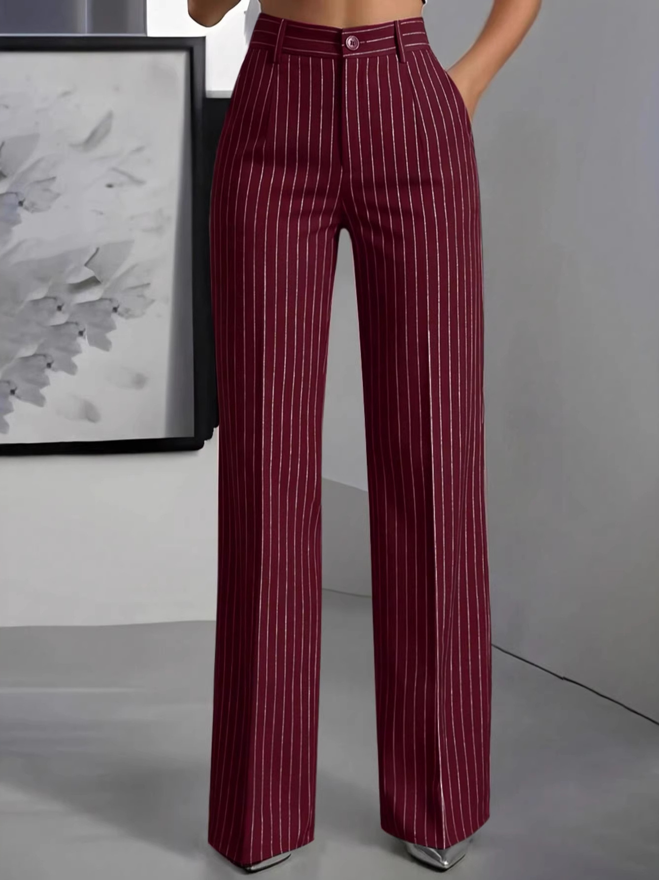 Elegant High Waist Straight Le - Women'S Formal Wear Pants 评论和价格