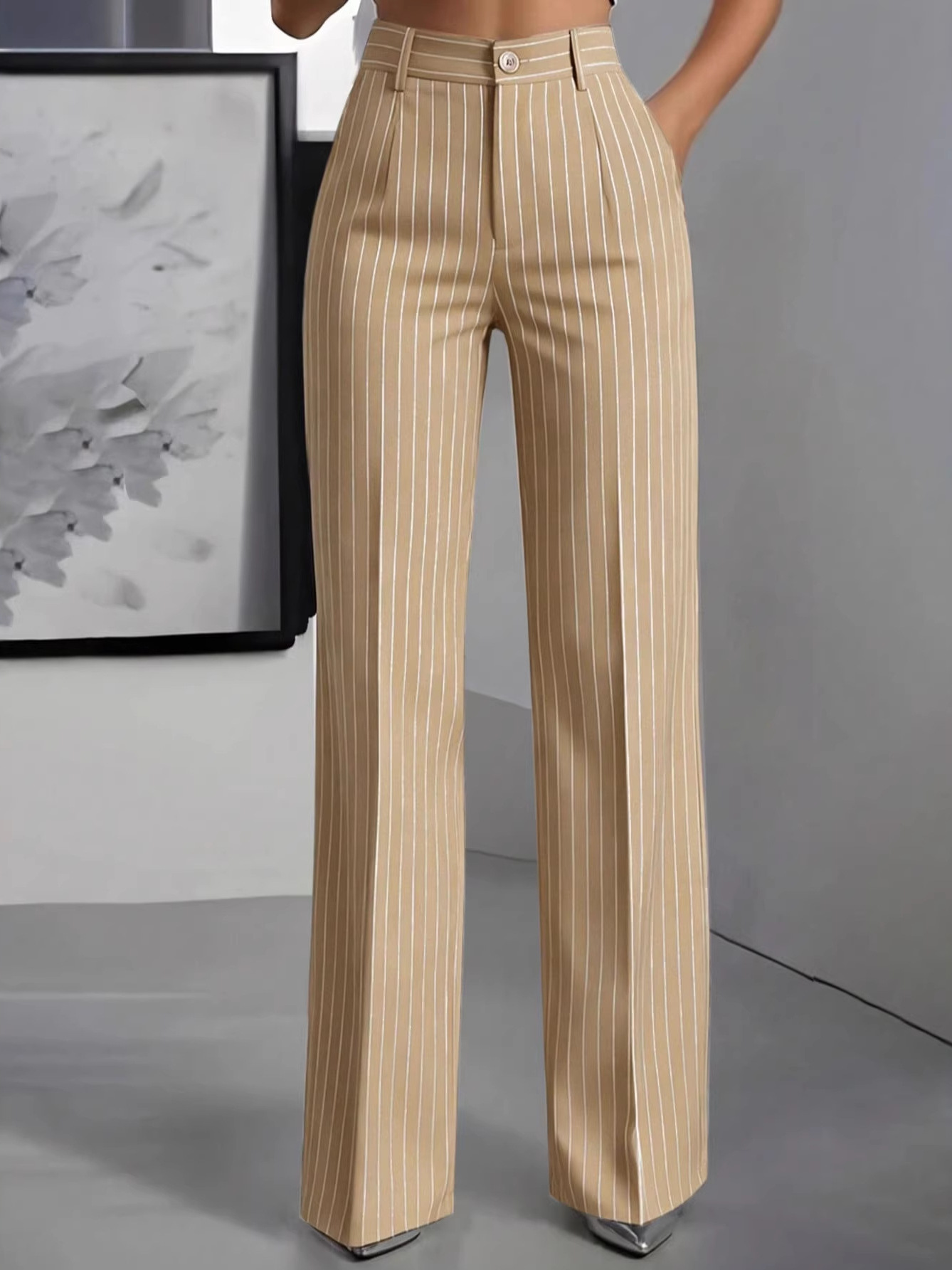 Elegant High Waist Straight Le - Women'S Formal Wear Pants 评论和价格