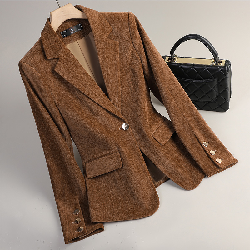 Yellow Gold Velvet Blazer Wome - Formal Winter Wear Women Jacket 评论和价格